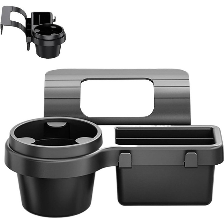 Többfunkciós autószervező, pohártartó, telefontartó kampókkal, kompakt kialakítás, fekete