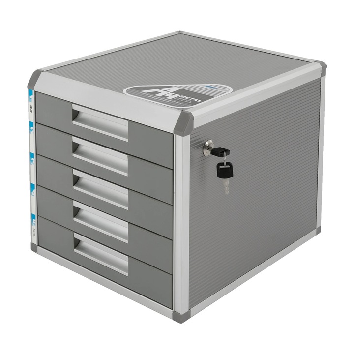 Suport documente, 5 niveluri, design cu inchidere, argintiu, 31.5x35x29.8cm