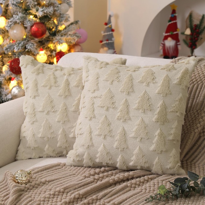 Set 2 fețe de pernă, YSBER®, 45x45 cm, Poliester, cu fermoar invizibil, Bej