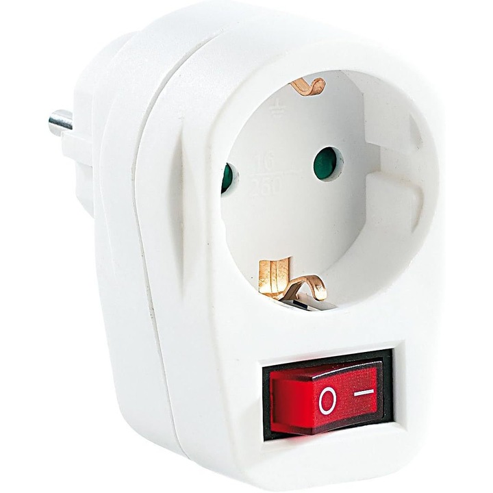 Adaptor priza, Home, Intrerupator, Alb，cu intrerupator On/Off，16A