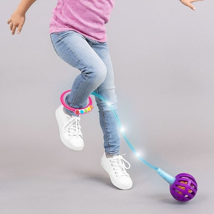 Jucărie skipping ball AVA, coardă 65cm, minge luminoasă LED O9cm, turcoaz