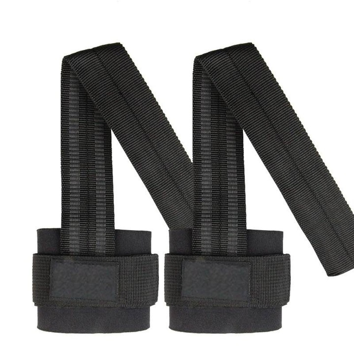 Комплект от 2 броя ленти за вдигане на тежести, против приплъзване, предпазване на китката, за тренировки с тежести-Мъртва тяга/Гребане/Набирания/Раменни повдигания, Черни, универсален размер