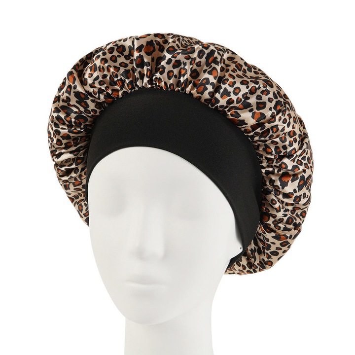 Szatin hajsapka göndör hajra, rugalmas, 32 cm, leopárdmintás