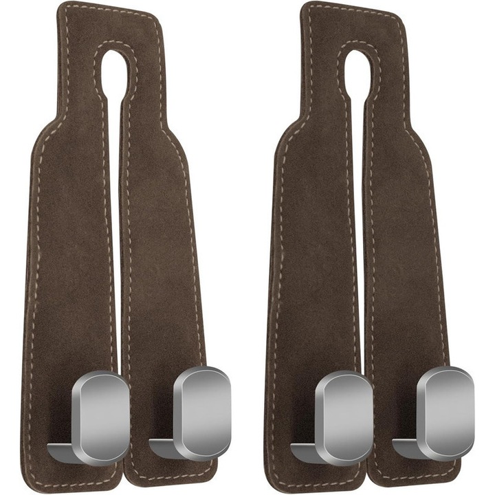 2 db autós bőrtartó, dupla horog kialakítás, fekete, rendszerezéshez és telefontartóhoz