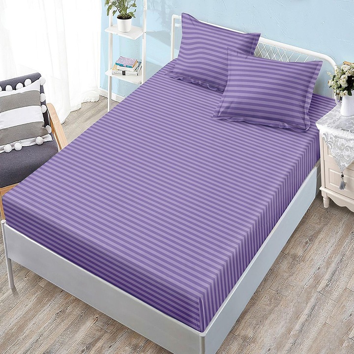 Cearșaf de pat EmonaMall S18232, 3 piese, Elastic, 2 fețe de pernă, Mov
