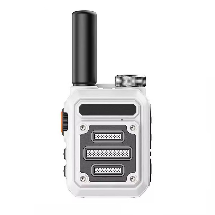 Mini statie radio industriala, reglare automata a frecventei, echipament de comunicatii robust si durabil pentru utilizare in exterior, 5000 mAh, cu casti, Alb