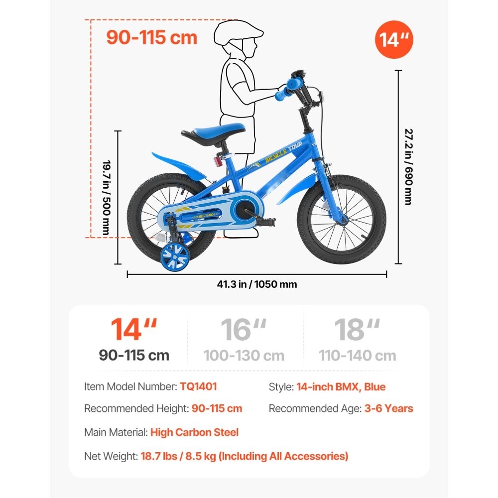 Bicicleta pentru copii, model BMX, 35.56 cm, pentru baieti si fete, 3-6 ...
