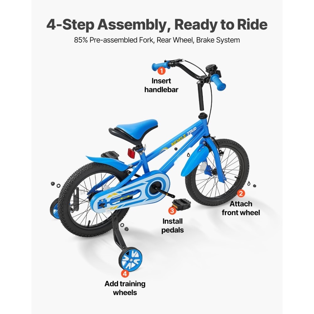 Детски велосипед, BMX модел, 35,56 см, за момчета и момичета, 3-6 ...