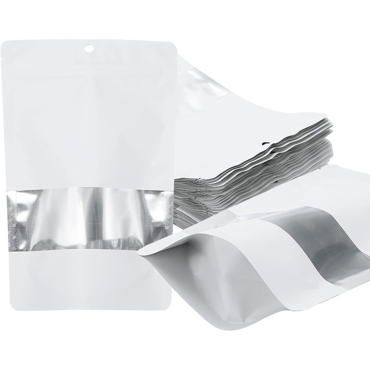 Élelmiszeres zacskók, 100 darab, alumínium, 16x24cm, fehér