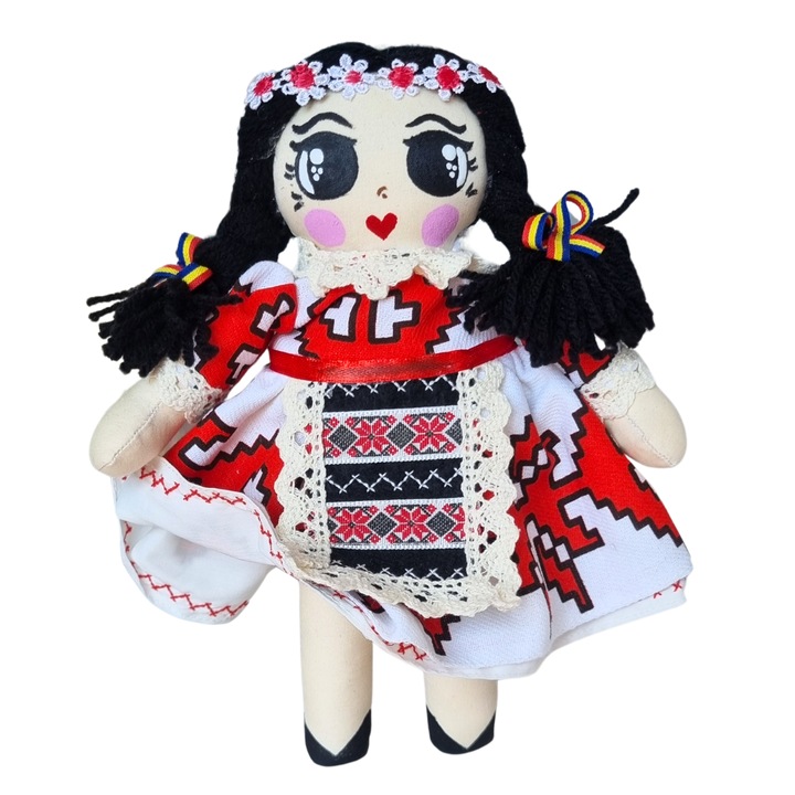 Papusa handmade traditionala romaneasca Romancuta 22 cm, tarancuta, artizanat folcloric, bruneta, suvenir, RO5_77