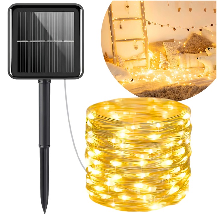 Ghirlanda luminoasa solara LED - Sir luminos decorativa 22 metri - 200 LED-uri Lumina rezistenta la apa romantica si festiva Blixtar