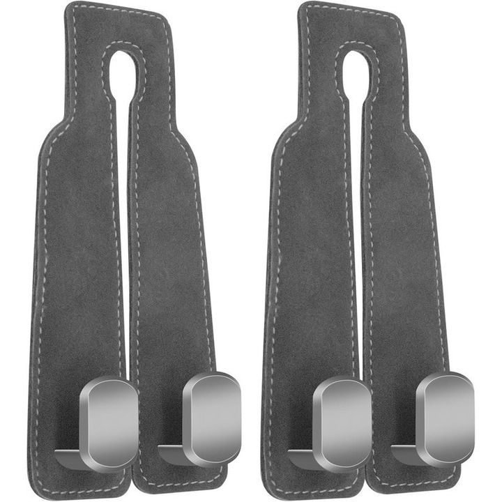 2 db bőr autós tartó, dupla horog kialakítás, szürke