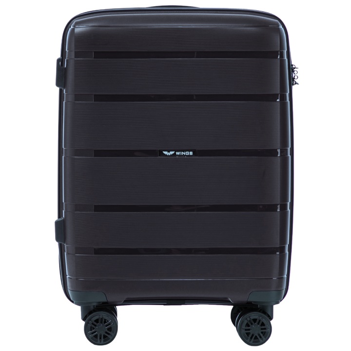 WINGS Kabin bőrönd S Polipropilén Fekete ellenálló 360°-ban forgó kerekekkel és számzárral