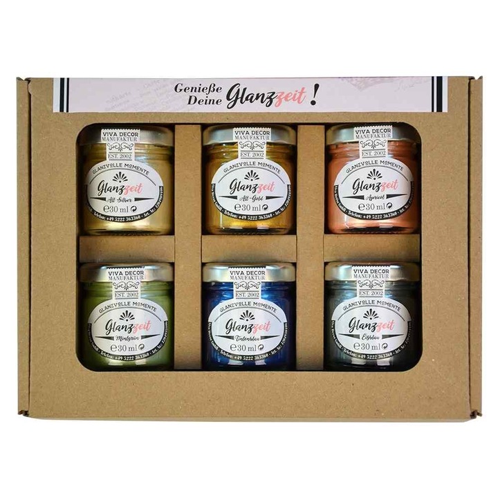 Set cadou creativ 6 vopsele metalice stralucitoare VIVA DECOR 6x30ml