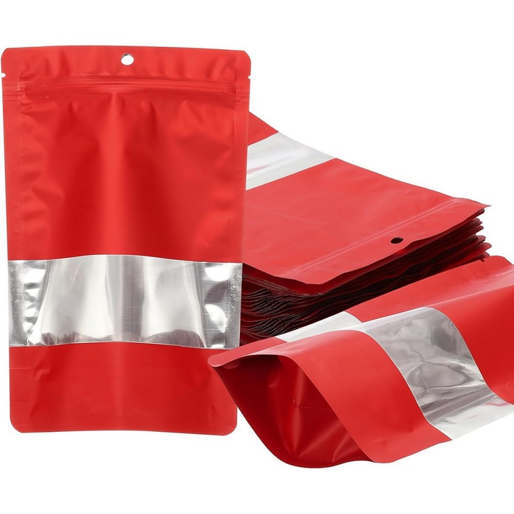 Élelmiszeres zacskók, 100 db-os készlet, alumínium, 16x24 cm, piros