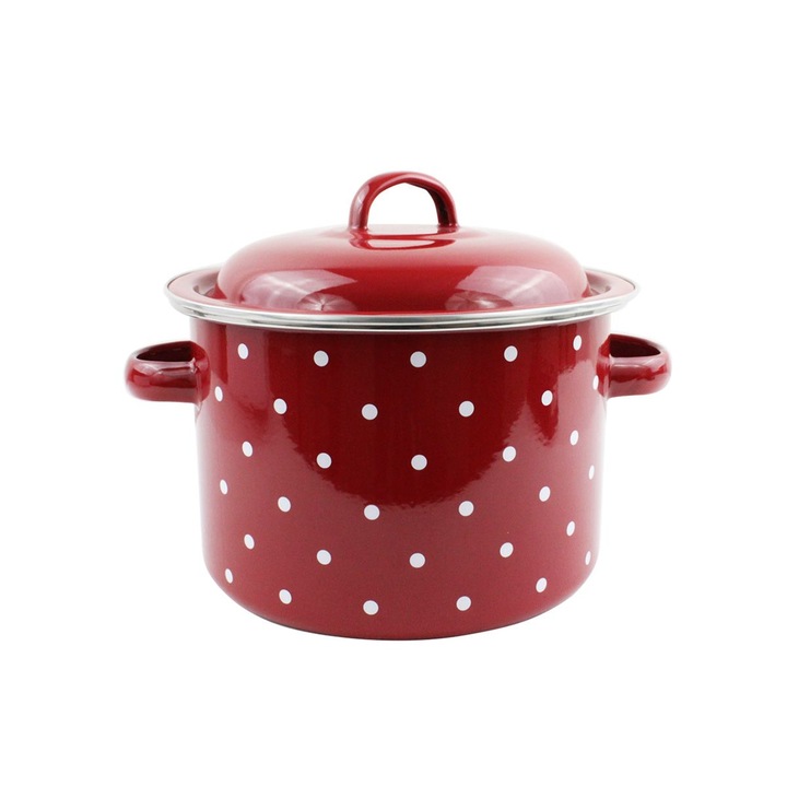 Емайлирана Тенджера Elekom ЕК-2416 K, 7, 2 Литра, Червен цвят, Дебелина: 0, 7 мм, Ø24х16 cм, Индукционно дъно