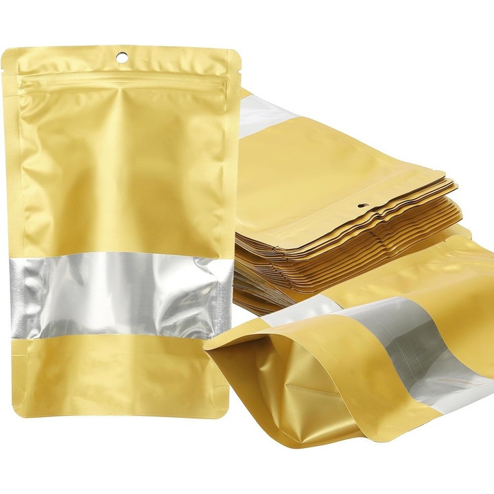 Élelmiszeres zacskók, 100 darab, alumínium, 16x24cm, arany