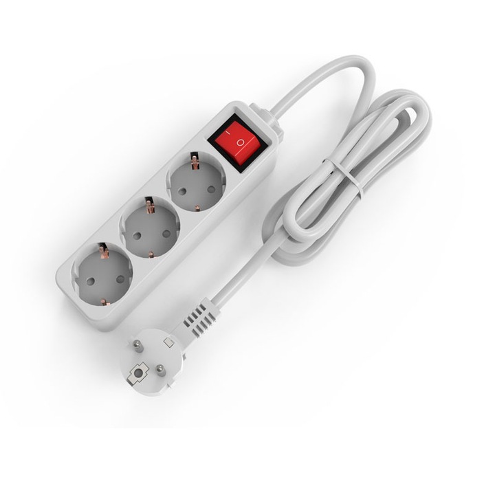 Разклонител с 3 контакта и ключ 1.8м 10А