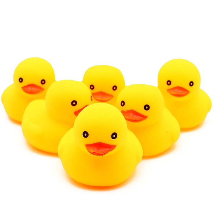 Set 6 Ratuste de Baie, din Cauciuc, Stropesc si Plutesc, Distractive si Interactive, Galbene, 6cm, SARALMA®