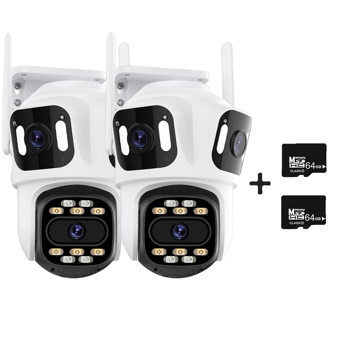 Camera de supraveghere, 2PCS, 9MP, WiFi, 115x106x156mm, alb