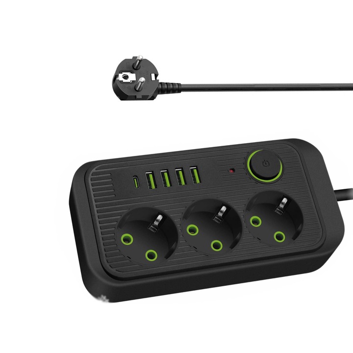 Prelungitor multifunctional 3 prize USB, 2m, 2500W, 10a
