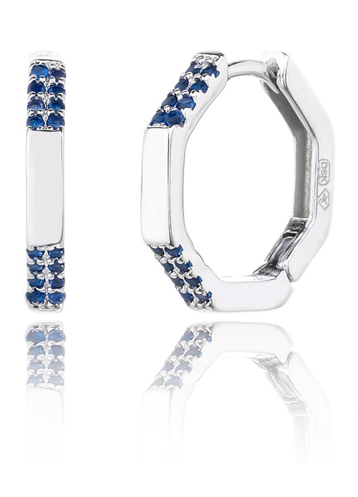 Ezüst nyolcszögletű sötétkék köves fülbevaló