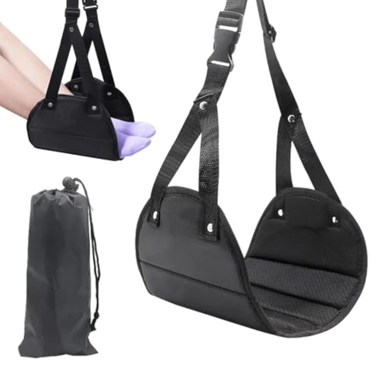Hamac pentru picioare, Fencodew, accesorii de calatorie, negru, material poliester, compact si portabil