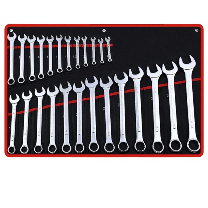 Racsnis villáskulcs készlet, 25 darabos, kettős célú, 6-32 mm, szerszámtáskával