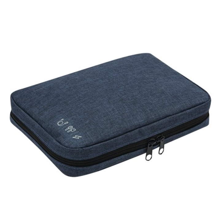 Geanta organizator Bremen Top Job pentru cabluri si accesorii electronice, poliester 400 D, bleumarin, compartimente multiple, 23 x 17 x 5 cm