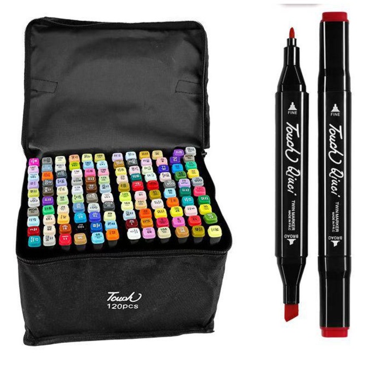 120 darabos DacEnergy dupla filctoll készlet, alkohol alapú tintával, 1 mm-es és 6 mm-es hegygel, tasakkal, élénk, intenzív, színes árnyalatokkal