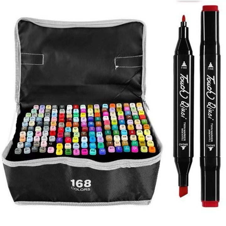 168 darabos DacEnergy dupla filctoll készlet, alkohol alapú tintával, 1 mm-es és 6 mm-es hegygel, tasakkal, élénk, intenzív, színes árnyalatokkal