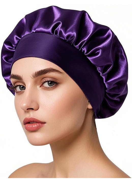 Újrafelhasználható szatén hajgumi, rugalmas, 32cm, sötétlila