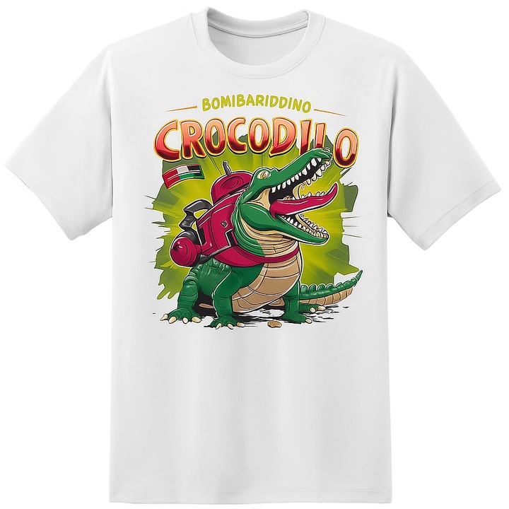 Személyre szabott gyerek póló, Bombardino Crocodilo, fehér, unisex, pamut, 190g, 4-12 éves korig