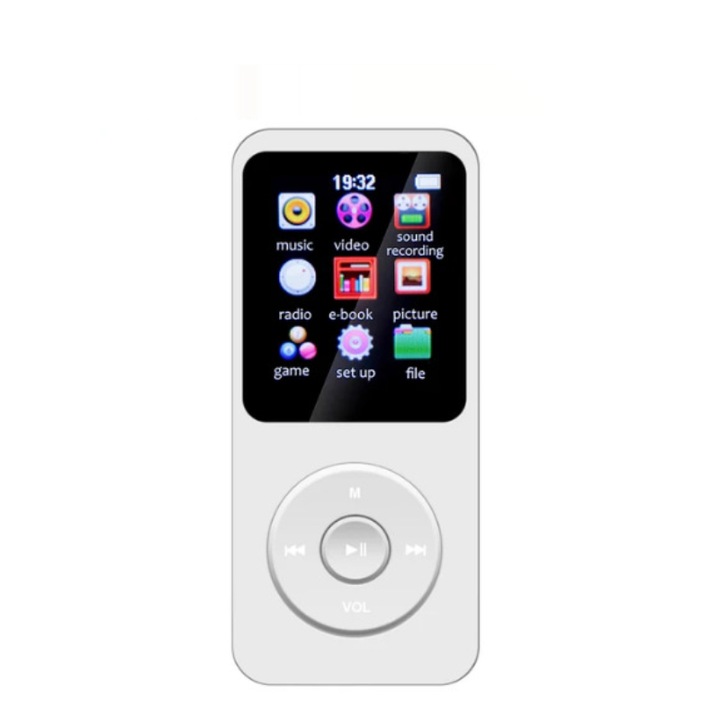 Player MP3 portabil, ORBER, Ecran 1.8-inch Bluetooth 5.0, Cu card de memorie 32G, Radio FM, E-book Reading, Reportofon, Alb