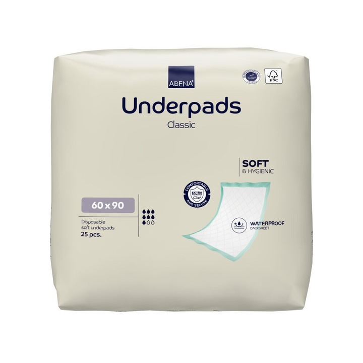 Aleze Underpads Classic,Abena Soft & Confort, de unica folosinta, 90 x60, 25 buc.