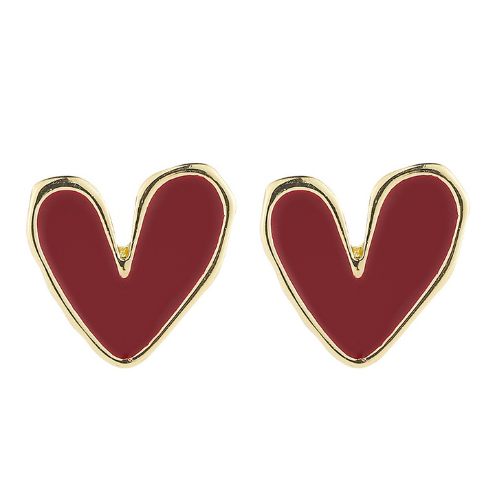 Cercei clip-on in forma de inima rosie pentru femei｜Fara gauri｜Bijuterii mici, minimaliste, potrivite pentru zi de zi