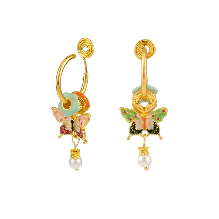 Cercei asimetrici chinezesti retro cu clipsa, fara gaurire, cu disc spiralat, bijuterie statement lux vintage Guochao, cadou pentru femei