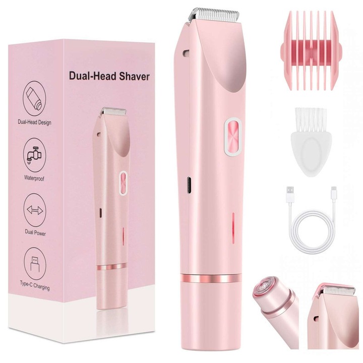 Епилатор 2 в 1, електрически тример за жени, водоустойчив, с автономност 90 минути, ZYciyci®, розов