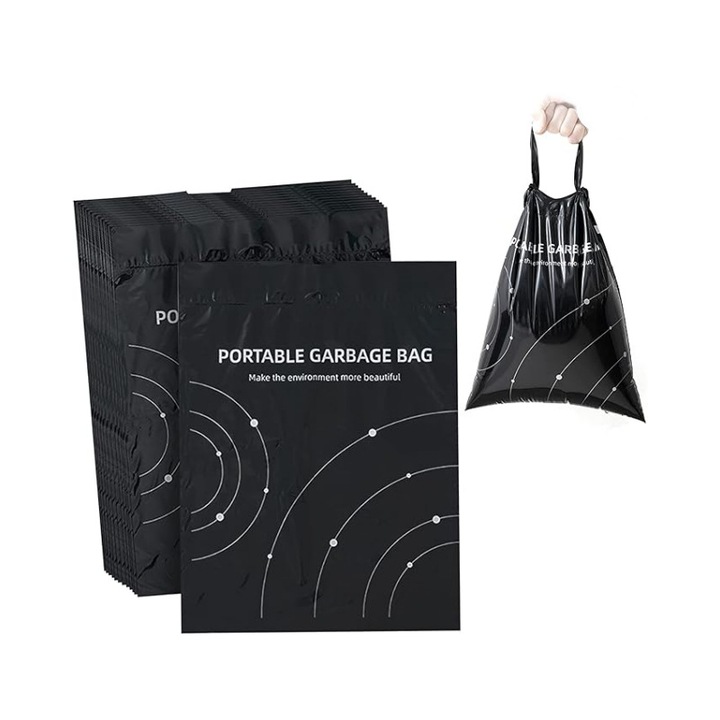 Autós szemeteszsákok, 100 db-os, öntapadós, dupla felhasználású, fekete