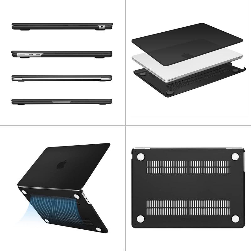 Husa de protectie pentru MacBook Air, potrivita pentru MacBook Air 13,6 inch, versiuni M4, M3, M2, A3240, A3113, A2681, 2025, 2024, 2023, 2022, ZYciyci®, mata, neagra