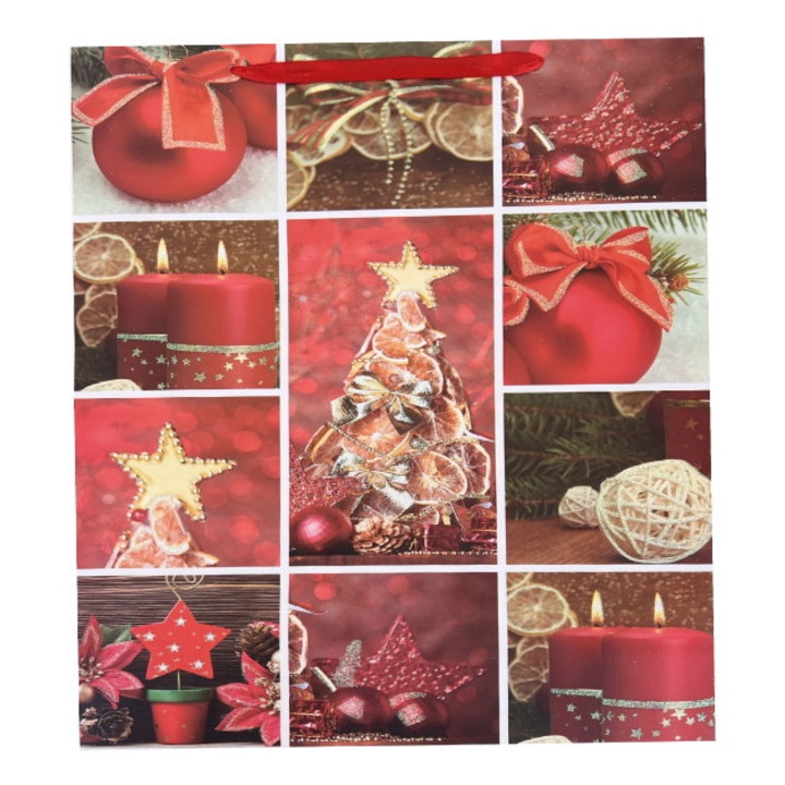 Punga cadou Nichita, Brad cu Globulete, Rosu, 23x18x10cm