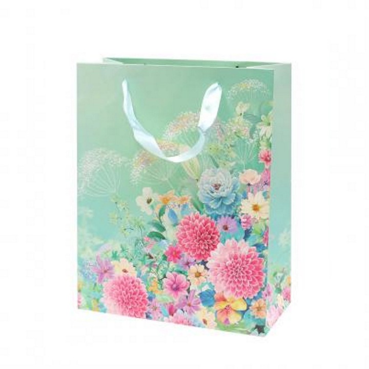 Punga cadou, Flori multicolore, Verde, 23X18X10 cm