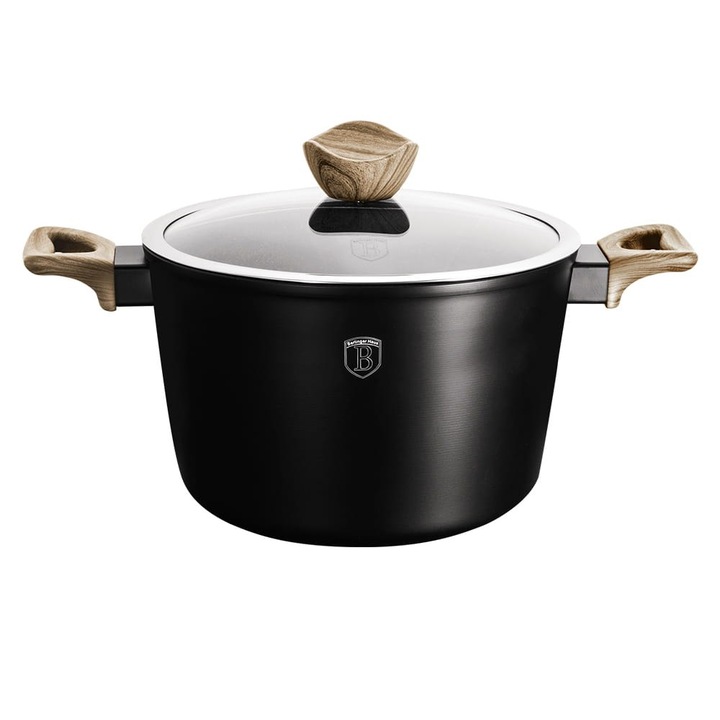 Тенджера за паста 24см 6.0Л Berlinger Haus, гранит, черна с дръжки имитиращи дърво