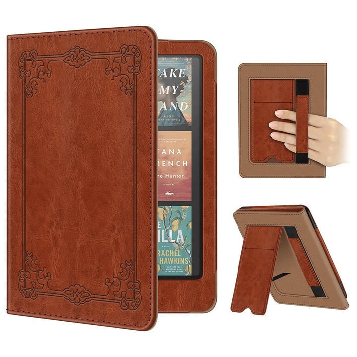 Husa protectoare pentru Kindle Paperwhite 7 inch/6.8 inch(12th Gen/11th Gen/2024 /2021) si Kindle Colorsoft Signature Edition, auto sleep/wake, suport pliabil, piele PU, ZYciyci®, maro vintage