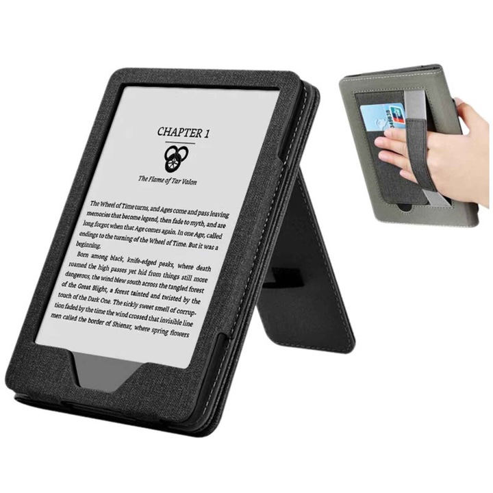 Husa protectoare pentru Kindle 7-inch (12th Gen/2024) si Kindle Colorsoft Signature Edition, functie auto sleep/wake, suport pliabil, textura fabric, ZYciyci®, negru