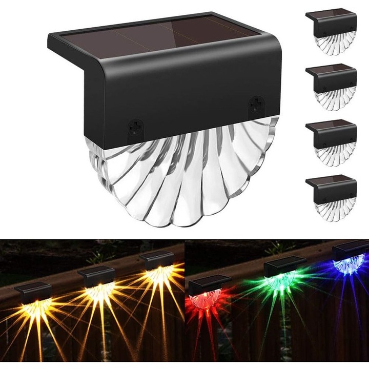 Lampi solare, set 4 buc, KOOPAO, lumina calda alba/7 culori RGB, IP65, pentru gradina, terasa, scari