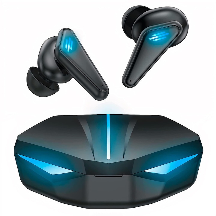 Vezeték nélküli fülhallgató, Bluetooth 5.0, fülbe helyezhető, vezeték nélküli, sport, mikrofonnal, gamer fülhallgató, alacsony késleltetés, vízálló, zajszűrős, TWS, ZYciyci, fekete