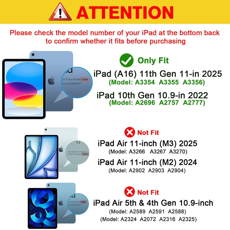 Husa tableta pentru iPad 11th gen 11-inch 2025 si iPad 10th gen 10.9-inch 2022, compartiment pentru Apple Pencil, design tri-fold, PU, TPU, ZYciyci®, neagra