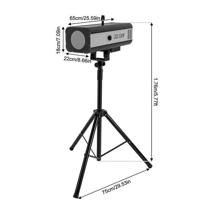 Сценичен прожектор, регулируемо осветление, високоефективен LED, черен, 1,76 м