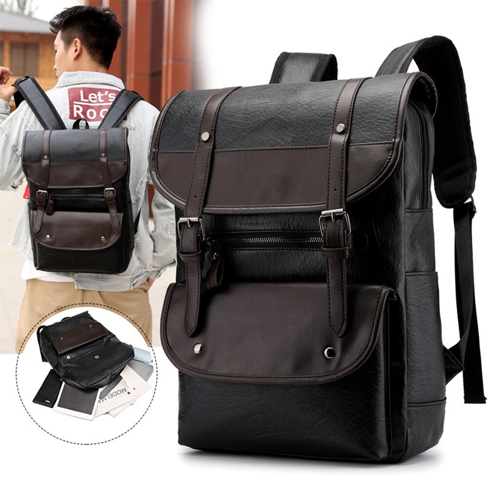 Rucsac multifunctional pentru laptop, piele PU, fermoare duble, reglabile, hidrofug, bretele respirabile, 28*11*40cm, TOIITKQ, negru